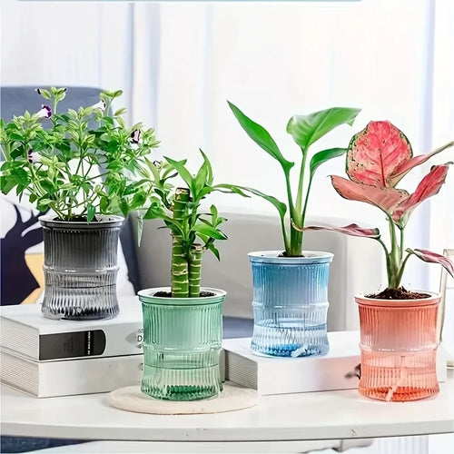 Self Watering Plastic Planter Pot With Transparent Reservoir